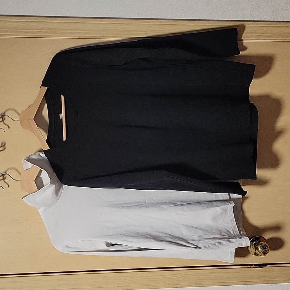 Uniqlo Women's XL Long Sleeve Cotton Shirt, Black & Turtleneck, White